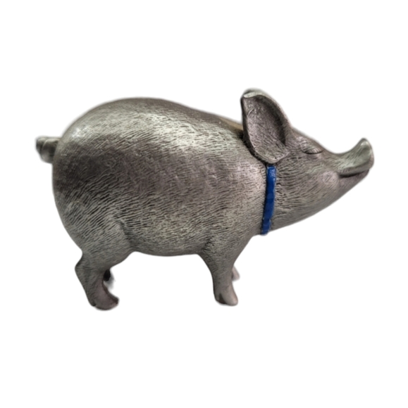 Pewter Pig Proudly Wearing His First Prize Blue Ribbon Approx 1.75"L x .75"W - Picture 6 of 9